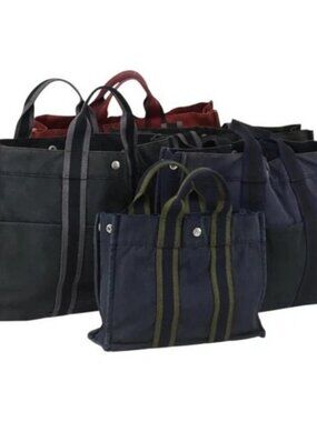 HERMES Fourre Tout Hand Bag Canvas 5 Set Black Red Navy Auth ti3565